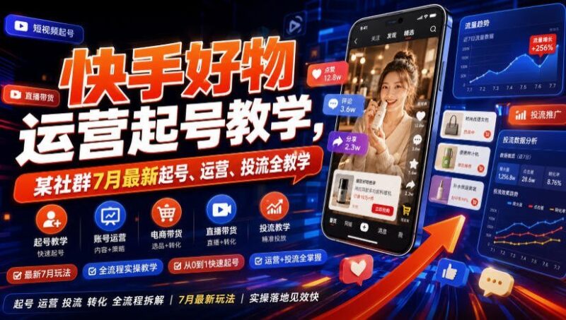 【2026.07.27】快手好物运营起号全攻略:7月最新起号、运营与投流技巧大公开-小鱼项目网