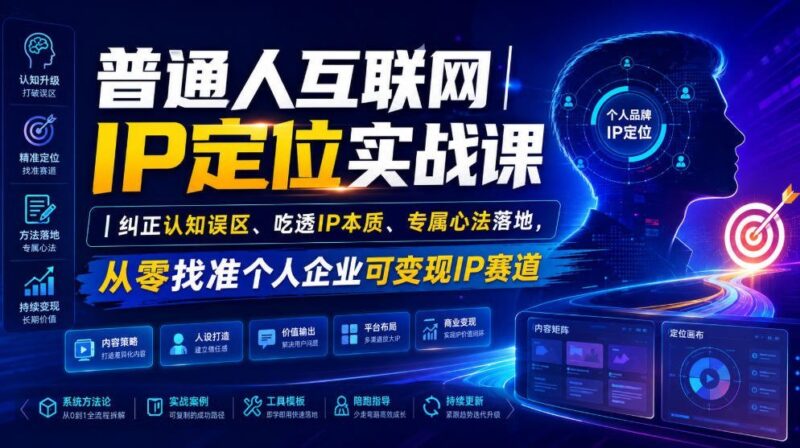 【2026.07.27】普通人也能掌握的互联网IP定位实战课｜重塑IP思维、抓住核心本质、掌握专属心法，从零起步找到个人与企业的可盈利IP方向-小鱼项目网