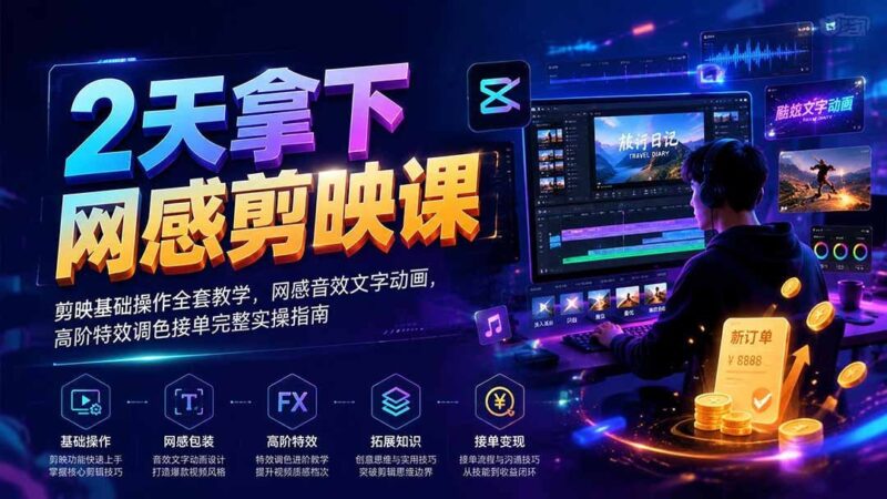 【2026.07.29】网感剪辑速成指南|剪映零基础到接单高手,音效文字动画+高阶特效调色全实战-小鱼项目网