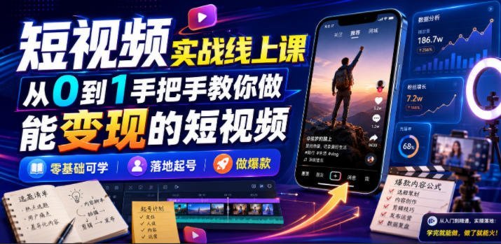 【2026.07.29】短视频实战线上课:零基础起步,手把手教你打造变现爆款!-小鱼项目网