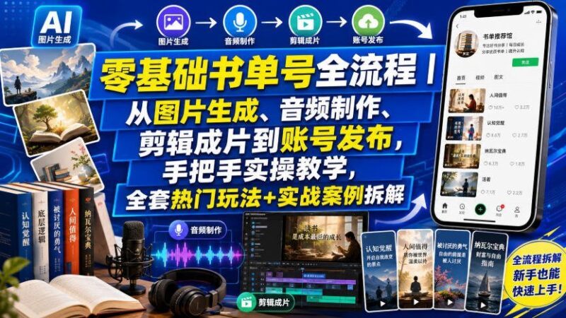 【2026.07.29】零基础玩转书单号|图片生成+音频制作+剪辑发布全流程实操,热门玩法与案例拆解-小鱼项目网