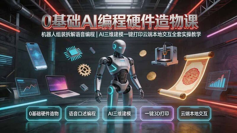 【2026.07.30】0基础玩转AI硬件造物:机器人拆解语音编程+三维建模一键打印,云端本地交互全实操教学-小鱼项目网