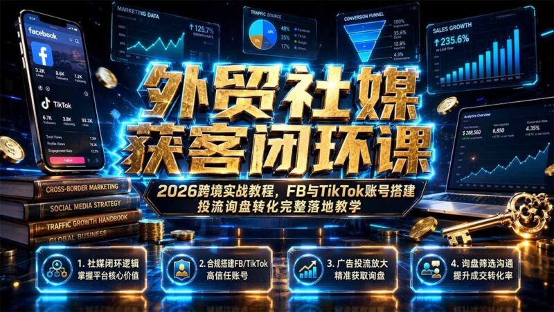 【2026.07.30】外贸社媒获客闭环实战课:2026跨境必修教程,FB与TikTok账号搭建、投流与询盘转化全流程落地教学-小鱼项目网