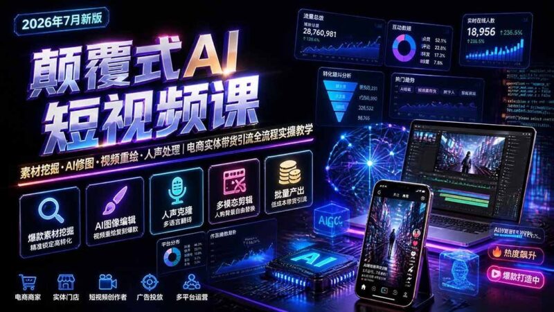 【2026.07.31】AI短视频全流程实操课:素材挖掘+智能修图+视频重绘+人声处理,电商带货引流一网打尽!-小鱼项目网