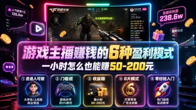【2026.07.31】游戏主播日入过百?揭秘6大赚钱模式,新手也能轻松上手-小鱼项目网