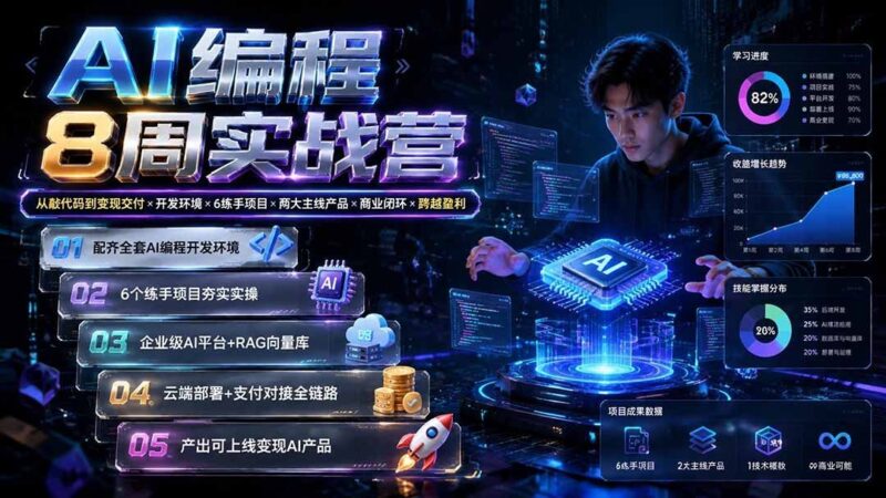 【2026.08.02】AI编程8周实战营:零基础到商业变现,6大项目+双主线产品,打通盈利闭环-小鱼项目网