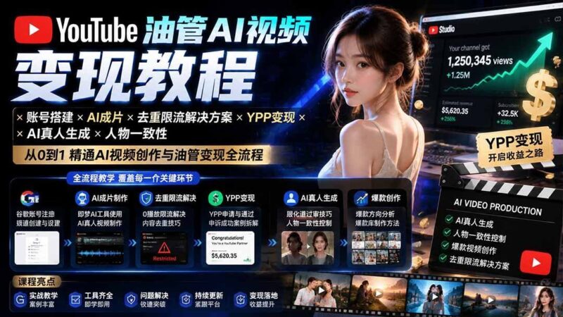 【2026.08.03】解锁YouTube AI视频变现全攻略:从账号搭建到YPP收益,一站式搞定!-小鱼项目网