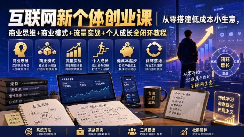 【2026.08.06】零成本启动!互联网新个体创业全攻略:商业思维×流量实战×个人品牌,从小白到变现闭环-小鱼项目网