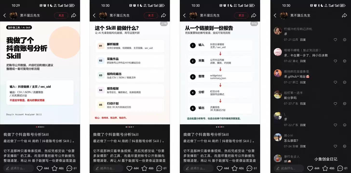 看图，之前给大家分享了一个排版的skill 再看这个品，账号-小鱼项目网