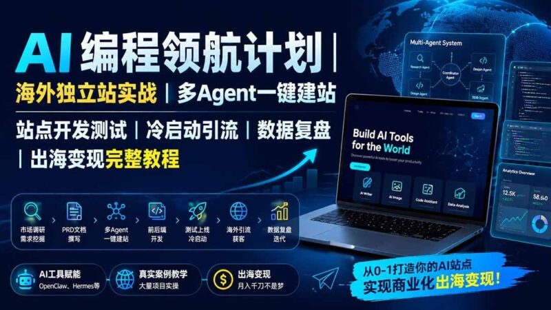 【2026.08.09】出海独立站全攻略：AI编程+多Agent建站+冷启动引流，从0到变现一步到位-小鱼项目网
