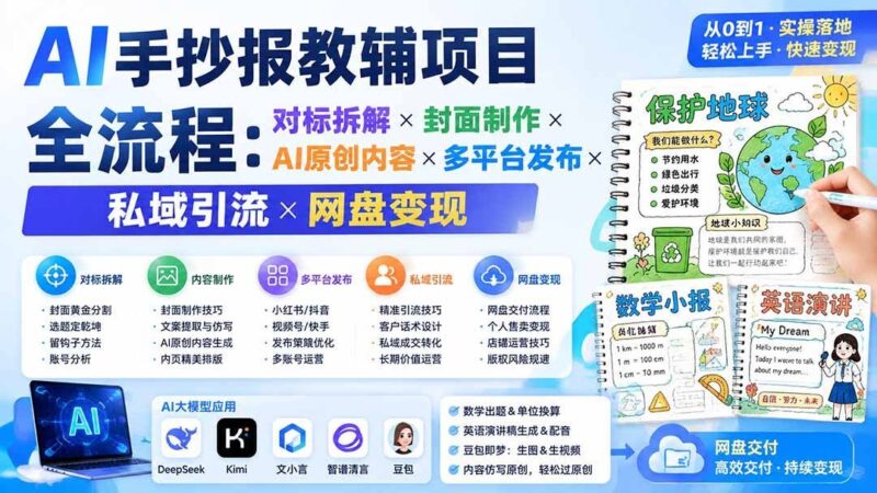 【2026.08.09】AI手抄报教辅变现全攻略：从对标拆解到网盘盈利的六步闭环-小鱼项目网