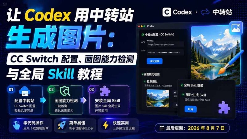 【2026.08.09】Codex 画图秘籍:中转站配置、能力实测与全局 Skill 全攻略-小鱼项目网