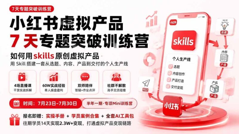 【2026.08.10】用Skills搭建虚拟产品生产线,7天跑通小红书变现全流程-小鱼项目网