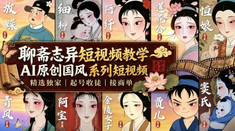 【2026.08.10】聊斋志异国风短视频,AI原创独家起号教学,收徒接商单-小鱼项目网
