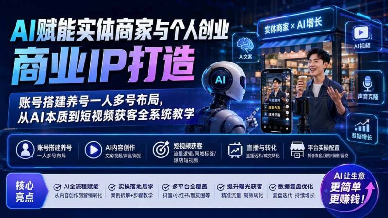 【2026.08.12】AI驱动实体创业IP全攻略:从账号矩阵搭建到短视频精准获客,一站式系统教学-小鱼项目网