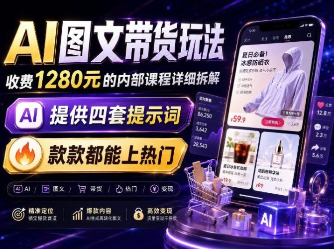 【2026.08.13】AI图文带货实战揭秘:1280元内部课程核心玩法全解析,零基础也能快速上手赚收益!-小鱼项目网