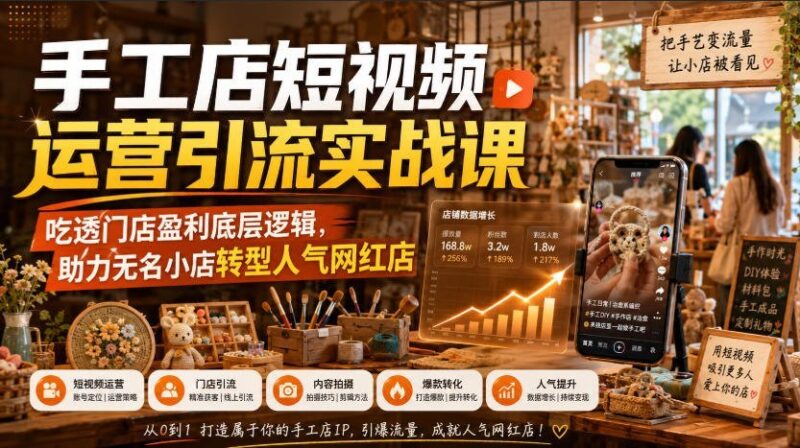 【2026.08.13】手工店短视频运营实战秘籍:从无名小店到人气网红店的盈利底层逻辑全解析-小鱼项目网