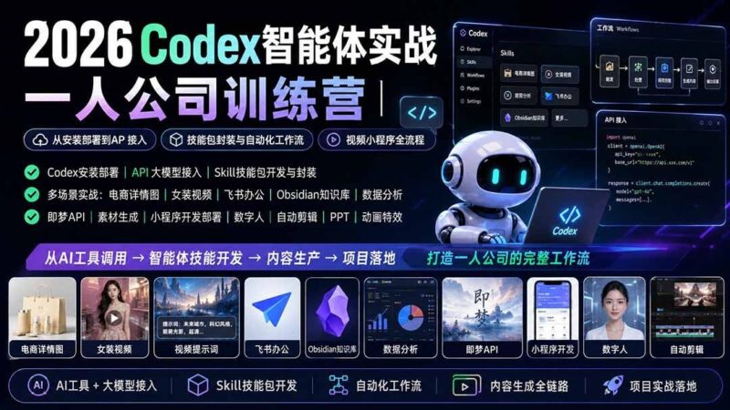 【2026.08.15】一人公司AI实战:Codex智能体从零搭建到自动化变现全流程-小鱼项目网