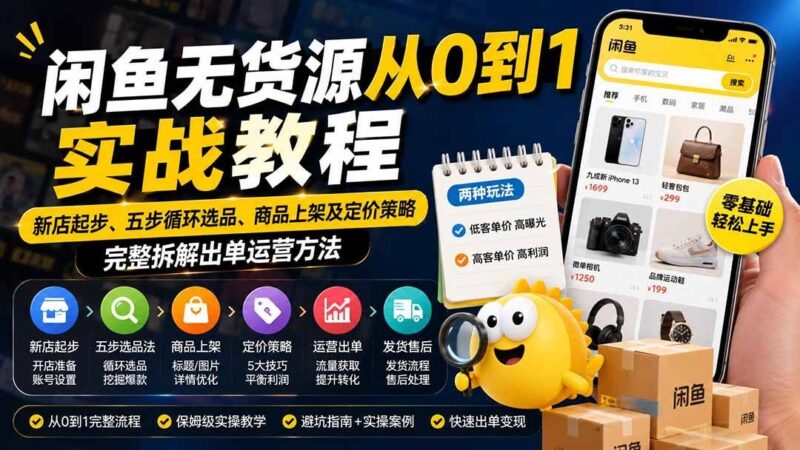 【2026.08.16】闲鱼无货源新店冷启动全攻略:五步选品法+上架定价实操,手把手教你跑通出单闭环-小鱼项目网
