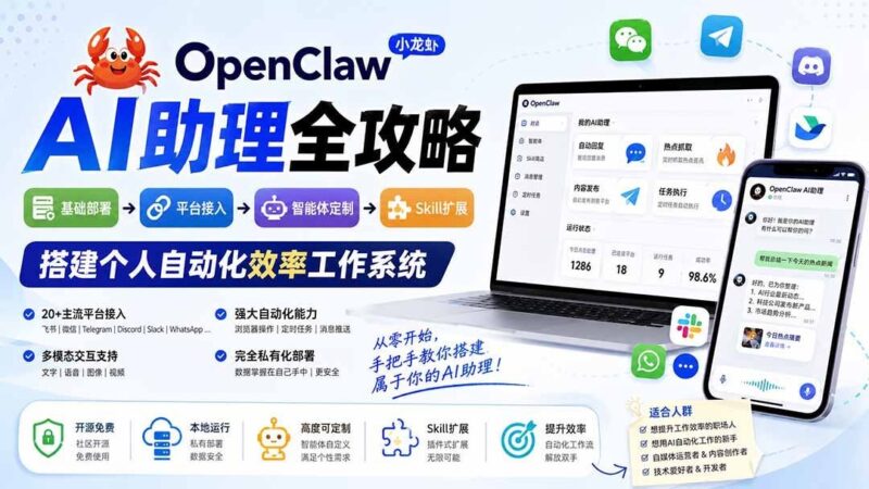 【2026.08.16】🦞OpenClaw小龙虾AI助手实战手册:从零部署到全平台接入,再到智能体个性化定制与Skill扩展,一键搭建你的专属自动化效率中枢-小鱼项目网