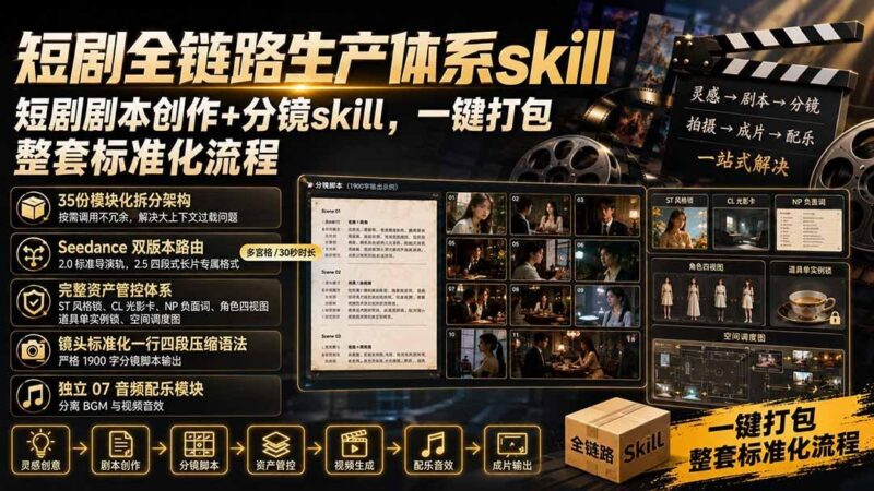 【2026.08.17】短剧生产全流程神器:剧本创作+分镜设计,一键打包标准化操作!-小鱼项目网