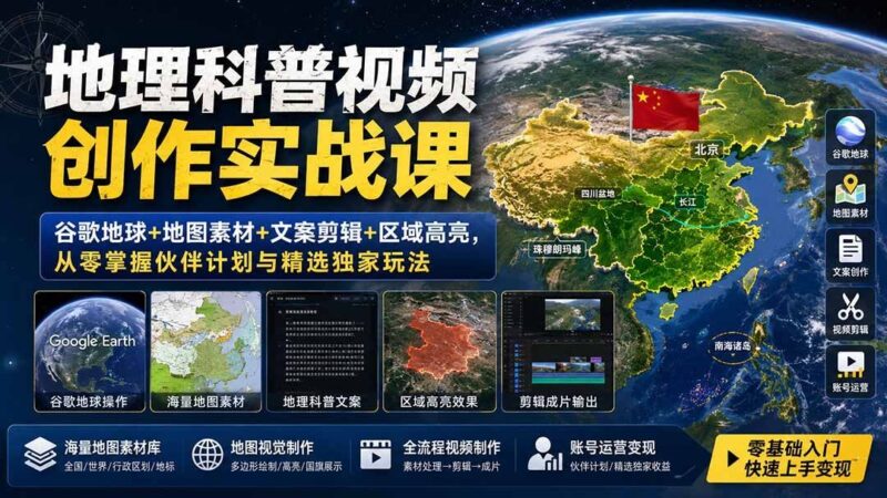 【2026.08.19】谷歌地球高阶玩法全攻略：从零打造爆款地理科普视频，独家揭秘伙伴计划与素材剪辑秘籍-小鱼项目网