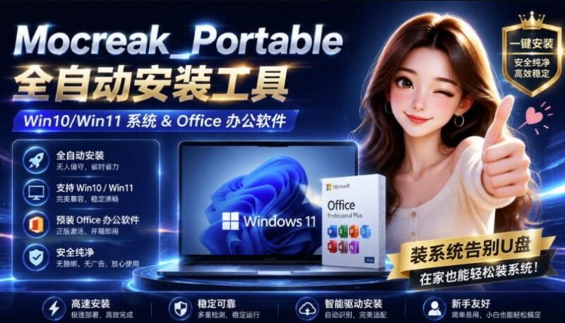 【2026.08.20】告别U盘!Mocreak一键全自动安装Office与Win10/11,安全省心新选择-小鱼项目网
