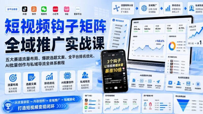 【2026.08.21】短视频爆款引擎:五大赛道流量矩阵、高转化文案、全平台SEO优化与AI批量创作实战全攻略-小鱼项目网