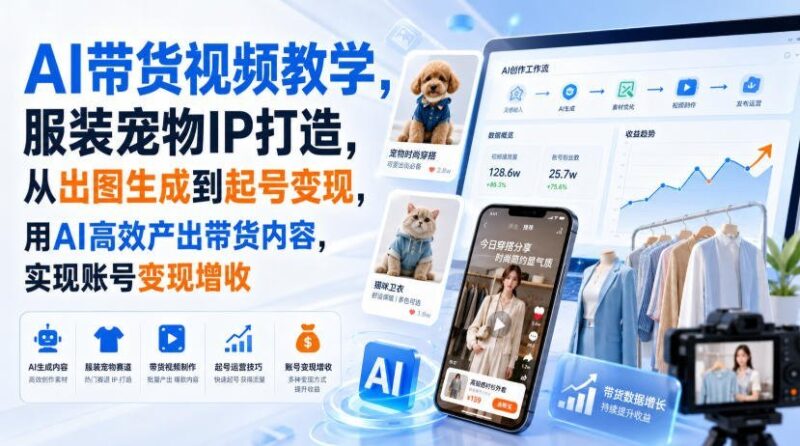 【2026.08.21】AI赋能带货新玩法:从服装宠物IP打造到出图变现,手把手教你用AI高效产出爆款内容,实现账号快速增收-小鱼项目网
