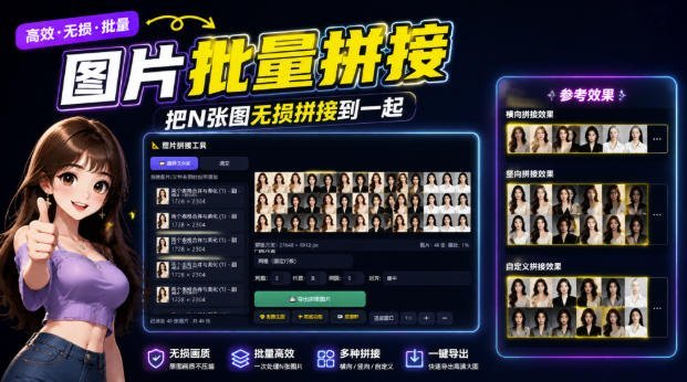【2026.08.22】图片拼接神器:多图无损合并,支持横排、竖排及自由布局!-小鱼项目网
