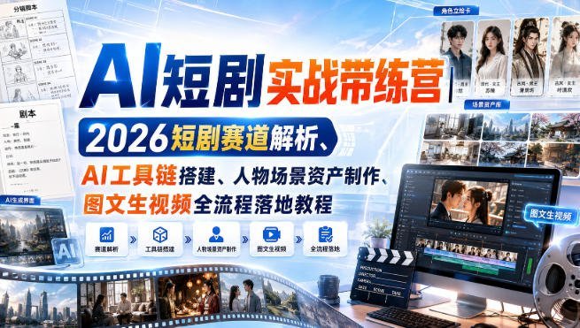 【2026.08.25】AI短剧掘金实战营|2026赛道趋势解读、AI工具链全解析、人物与场景资产打造、图文转视频一站式落地指南-小鱼项目网