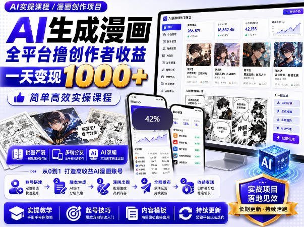 【2026.08.25】AI漫画全平台变现秘籍:实操课程揭秘单日收益破千的创作技巧-小鱼项目网