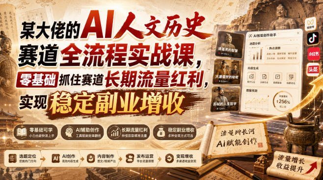 【2026.08.26】AI人文历史赛道全流程实战：零基础也能吃透长期流量红利，稳定副业增收！-小鱼项目网