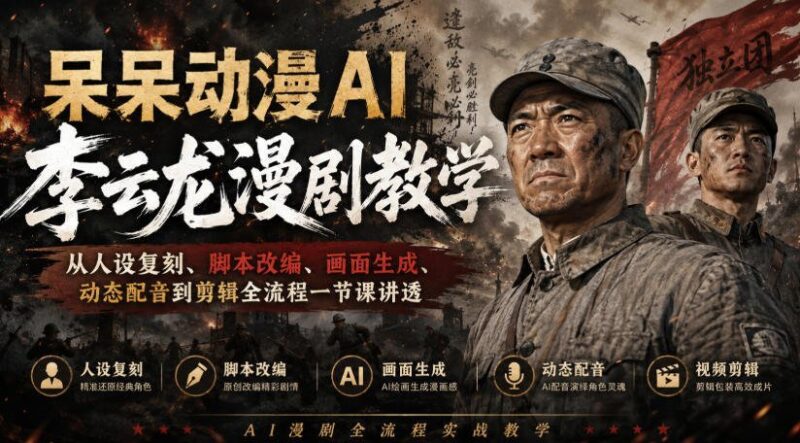 【2026.08.27】李云龙漫剧AI实操课:从人设复刻到剪辑成片,一节课搞定全流程!-小鱼项目网