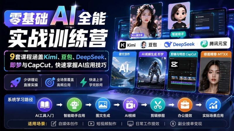 【2026.08.29】零基础也能玩转AI!9套实战课程,一站式搞定Kimi、豆包、DeepSeek、即梦与CapCut,轻松上手秒变高手-小鱼项目网
