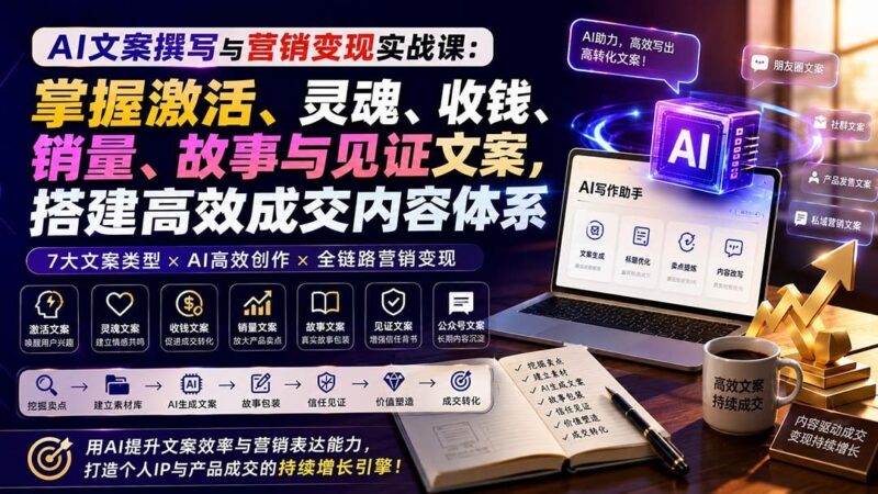 【2026.08.29】AI文案实战变现课:引爆激活、注入灵魂、轻松收钱、飙升销量,打造高转化成交内容系统-小鱼项目网