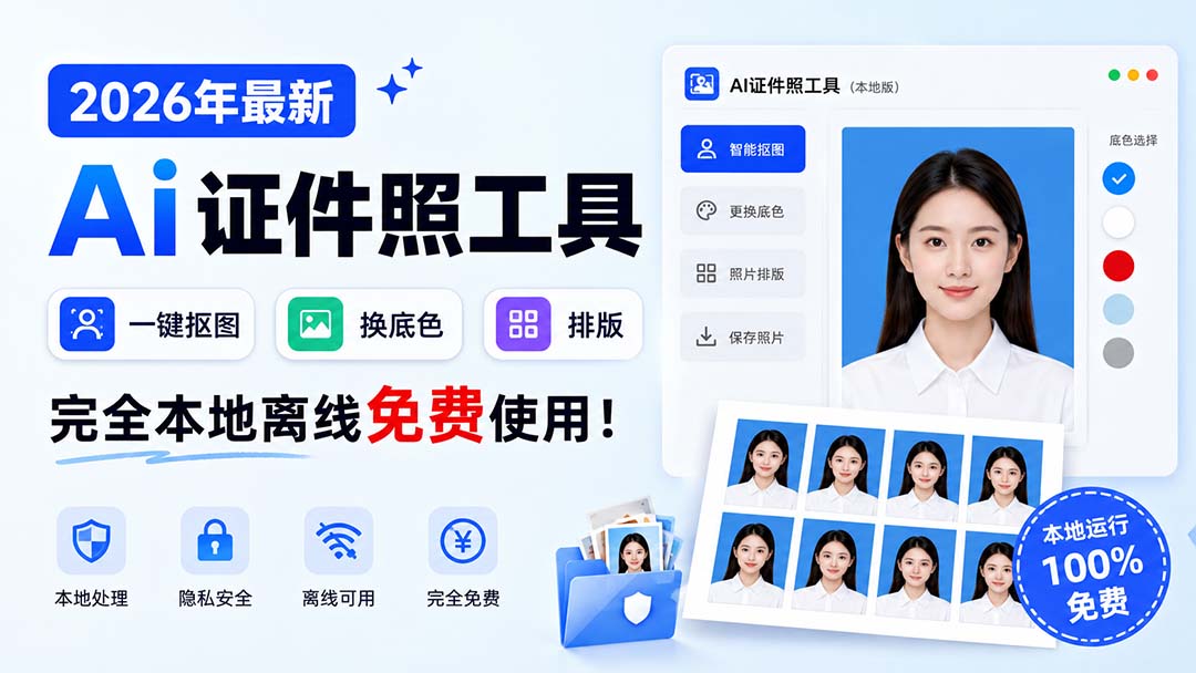 【2026.08.29】2026年AI证件照神器：本地离线一键抠图换底色，免费不限次！-小鱼项目网