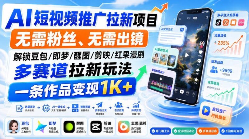 【2026.08.29】解锁AI短视频拉新新赛道，零粉零出镜，一条作品轻松变现1K+-小鱼项目网