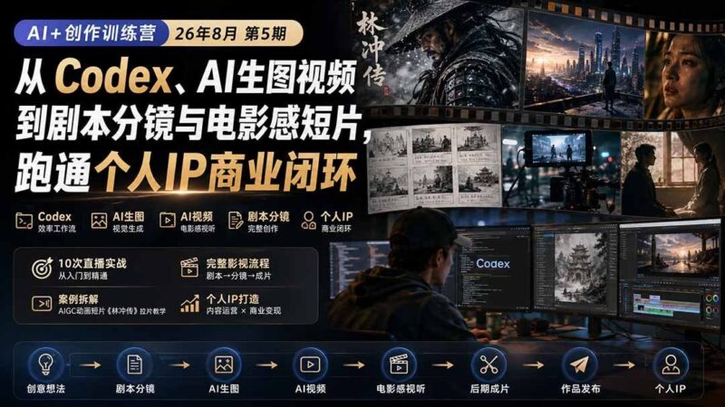 【2026.08.30】AI创作训练营第5期:从智能写作到电影级短片,一站式跑通个人IP变现全链路-小鱼项目网