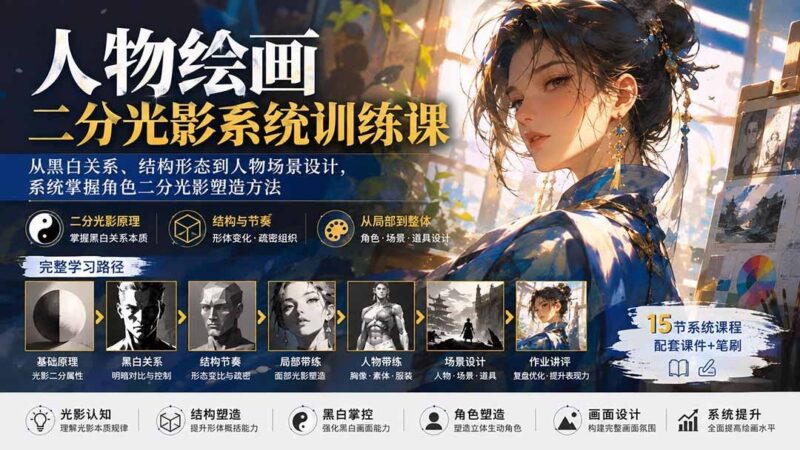 【2026.08.30】人物光影塑造全攻略:从黑白关系到场景设计,系统掌握二分光影核心技巧-小鱼项目网