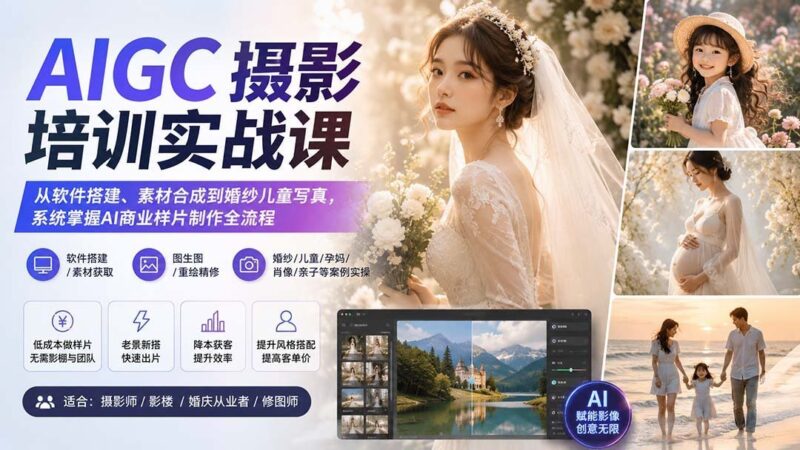 【2026.08.31】AI摄影实战训练营:从零搭建软件到婚纱儿童商业大片,一站式掌握AIGC样片制作全流程-小鱼项目网