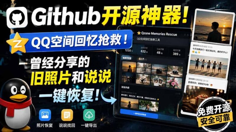 【2026.09.01】GitHub开源神器！一键找回QQ空间旧回忆，尘封照片与说说全恢复！-小鱼项目网