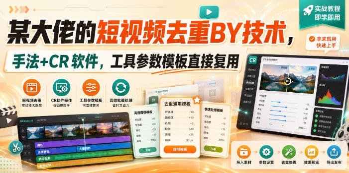 【2026.09.01】某大佬短视频去重搬运黑科技，独家手法+CR软件，参数模板一键复用！-小鱼项目网