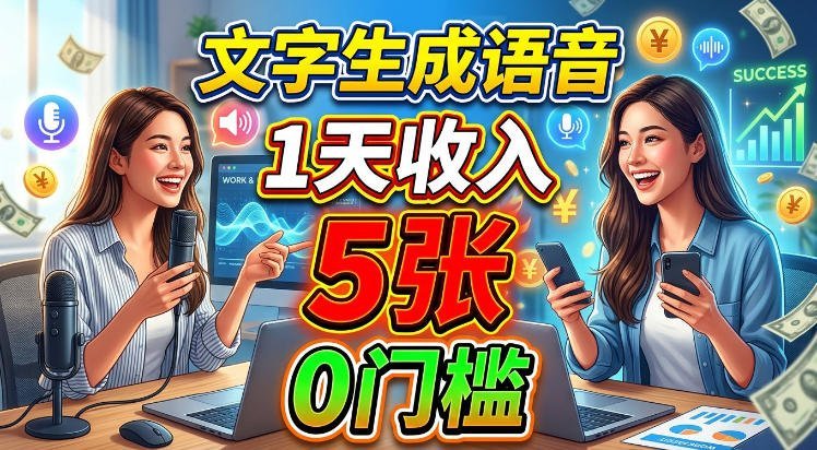 【2026.09.01】文字转语音,日入5张,零门槛赚美刀-小鱼项目网
