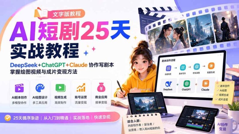 【2026.09.03】DeepSeek+ChatGPT+Claude三AI联创,25天短剧实战:从剧本到变现全流程拆解-小鱼项目网