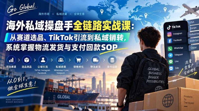 【2026.09.04】海外私域全流程实战指南:从选品定位、TikTok获客到私域转化,打通物流与回款闭环-小鱼项目网