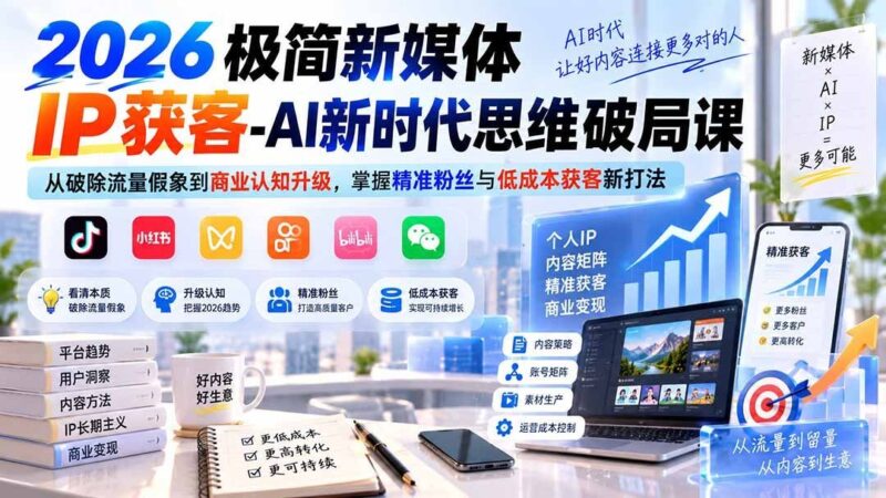【2026.09.05】2026极简IP获客实战课:AI时代思维破局,告别流量泡沫,用商业认知撬动精准粉丝与低成本增长-小鱼项目网