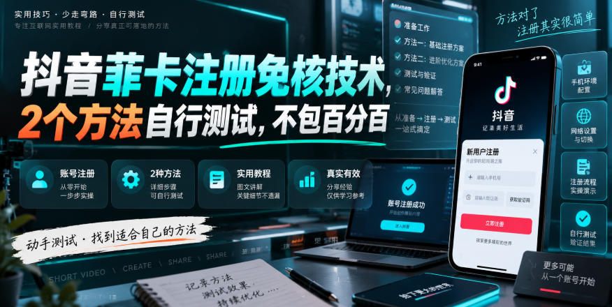 抖音菲卡注册免核技术，2个方法自行测试，不包百分百
