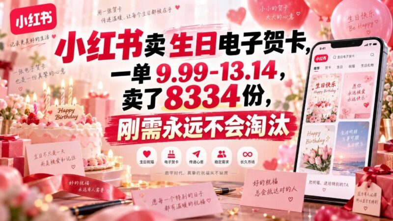 【2026.09.06】小红书卖电子生日贺卡，单价9.99-13.14元，狂销8334单：刚需生意永不过时-小鱼项目网