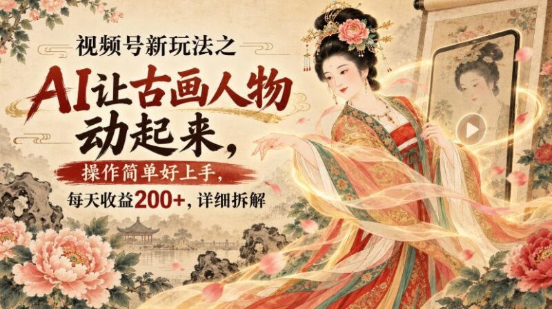 【2026.09.06】AI复活古画人物,视频号冷门玩法日入200+,保姆级拆解-小鱼项目网